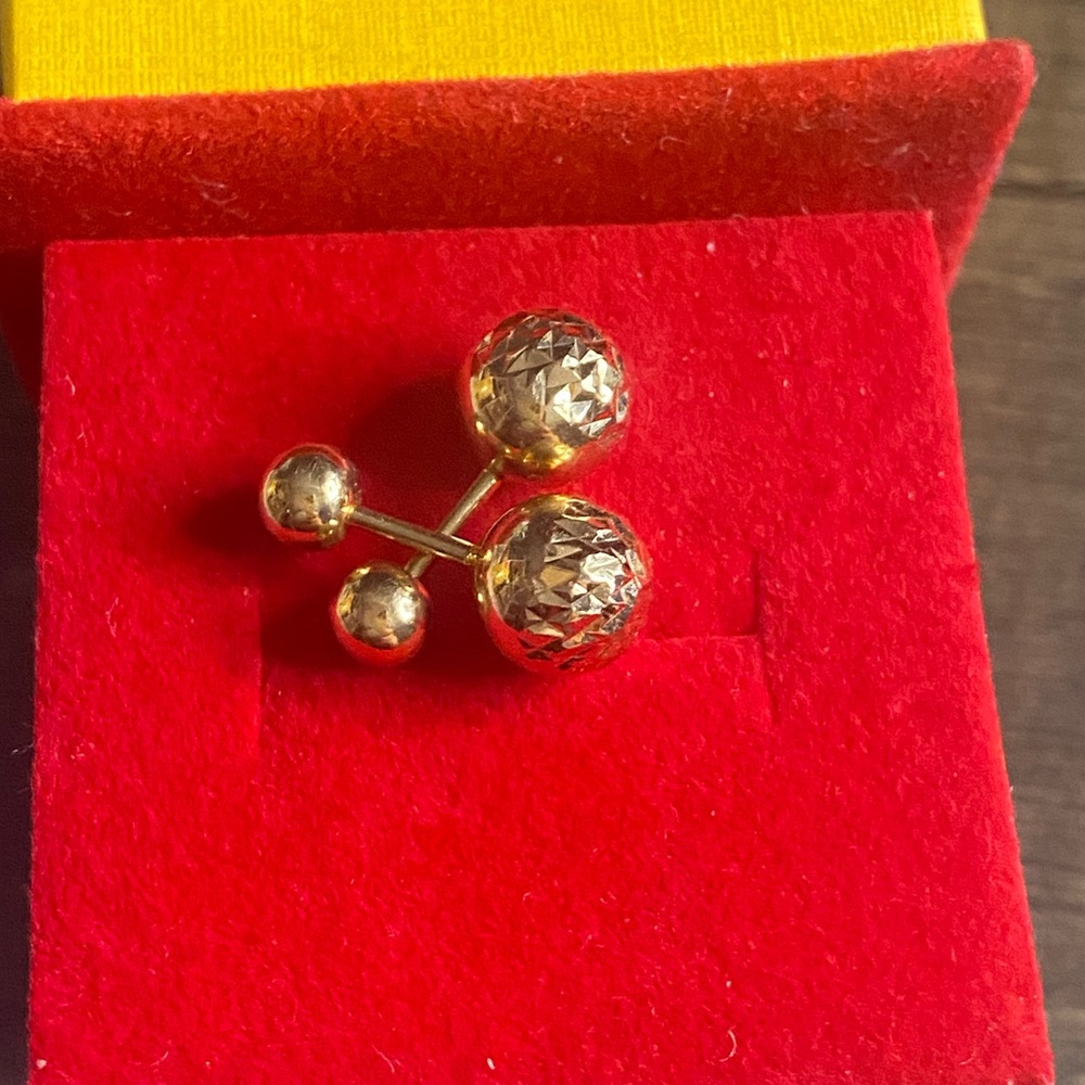 Real 18K Saudi Gold Elegant Gold Double Ball Stud Earring